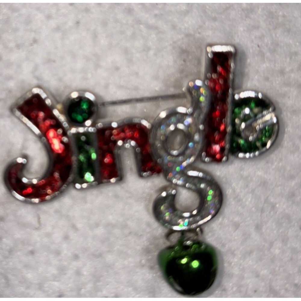 Jingle Broach 2 " Silver With Dangle Bead. Christmas